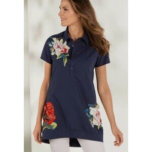 SOFT SURROUNDINGS ella floral applique cotton poplin tunic size L